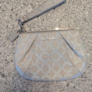 Coach Silver and Gray Patterned Wristlet